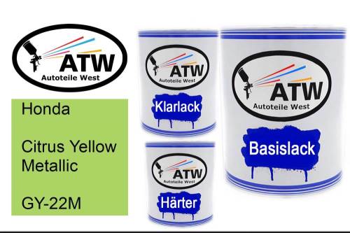 Honda, Citrus Yellow Metallic, GY-22M: 1L Lackdose + 1L Klarlack + 500ml Härter - Set, von ATW Autoteile West.